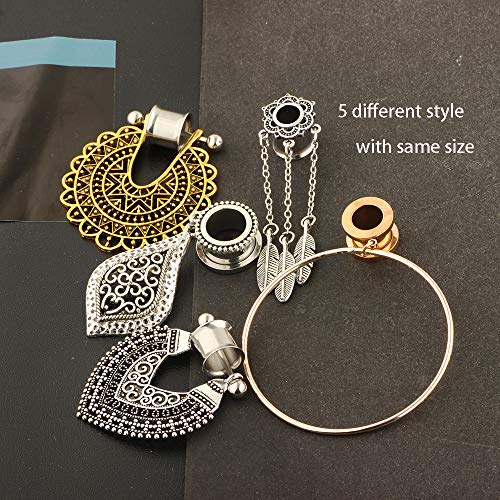 5 Pairs Surgical Steel Ear Tunnels Dangle Gauges For Women Rose Gold Hoop Double Flare Plugs Stretcher - style: 16mm=5/8''