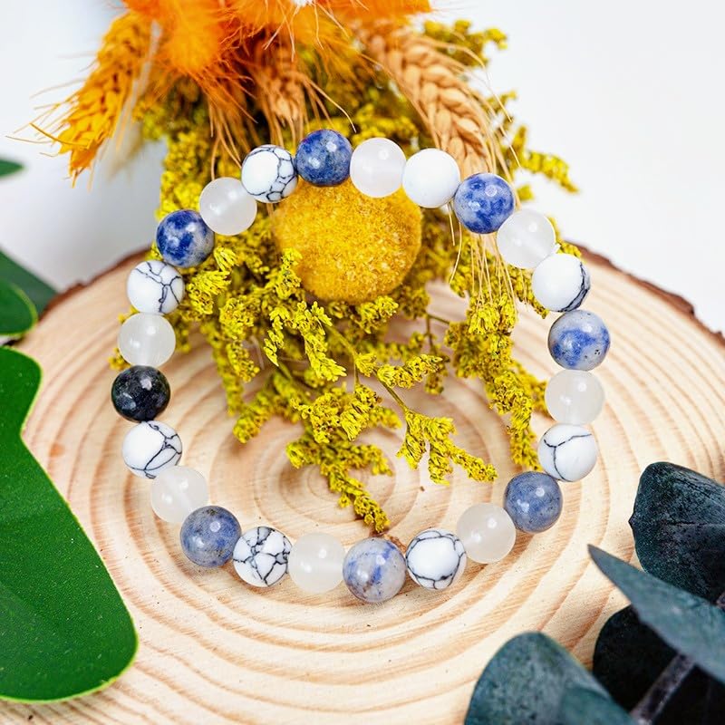 Calming Bracelets for Women Men Natural Stone Gemstones Stretch Beaded Bracelets Jewelry Birthday Protection Spiritual Gifts - color: AL-0107, size: Medium