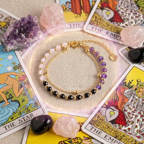 Farfume Crystal Beaded Bracelets for Women 4mm Natural Stone Jewelry Gifts | Natural Beads Gemstone,Handmade,Helper Tool,Yoga Protection,Hypoallergenic,Durability Wear - color: Anxiety Relief-Calm & Emotional Healing