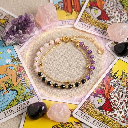 Farfume Crystal Beaded Bracelets for Women 4mm Natural Stone Jewelry Gifts | Natural Beads Gemstone,Handmade,Helper Tool,Yoga Protection,Hypoallergenic,Durability Wear - color: Anxiety Relief-Calm & Emotional Healing