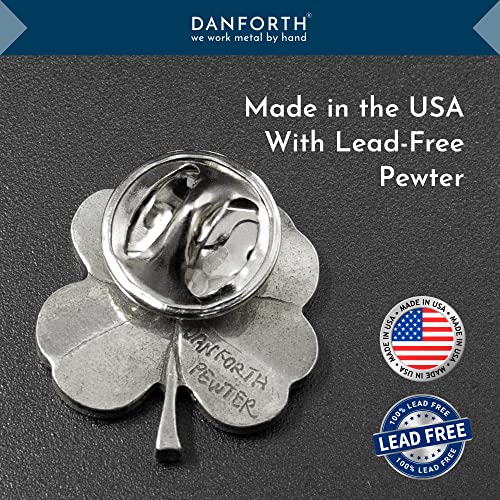 DANFORTH Pewter Four Leaf Clover Lapel Pin | Handcast Shamrock Pins | Made in USA by Vermont Artisans | St Patricks Day Lapel Pins | 0.75 Inch Lapel Pin for Men | Classic Lucky Irish Souvenir Accessory