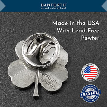 DANFORTH Pewter Four Leaf Clover Lapel Pin | Handcast Shamrock Pins | Made in USA by Vermont Artisans | St Patricks Day Lapel Pins | 0.75 Inch Lapel Pin for Men | Classic Lucky Irish Souvenir Accessory