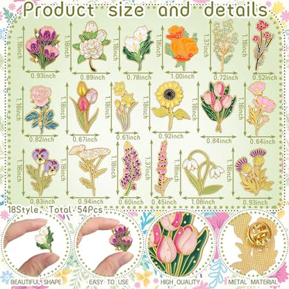 Tondiamo 24/54 Pcs Flower Alloy Enamel Pins Floral Brooch Lapel Pin for Spring Birthday Party Favor Women Jewelry Gift - style: Wildflower