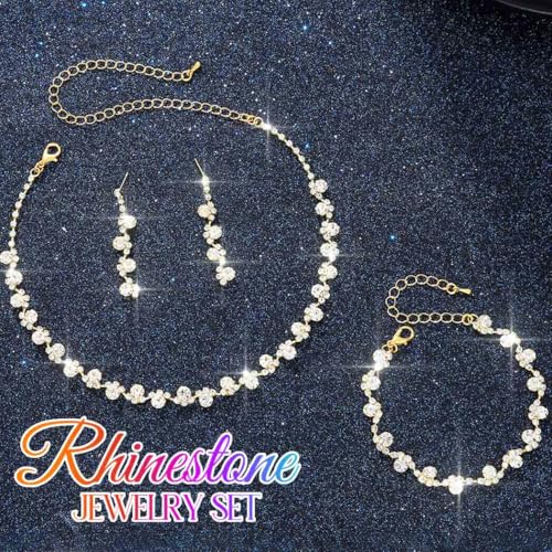 Aukmla Bridal Wedding Jewelry Set Silver Rhinestones Choker Necklaces Earrings Bracelet Sets Prom Jewelry for Women and Brides - color: Gold