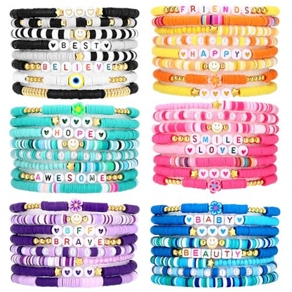 Friendship Bracelets Heishi Surfer Clay Bead Bracelets Set Stackable Beaded Preppy Jewelry Bracelets Friendship Boho Y2K Bracelets for Women Teen Girls Party Favors - color: Esthetics
