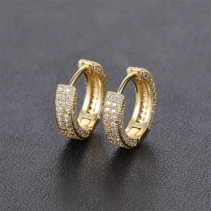 Iced Out Huggie Hoop Earrings for Men and Women, CZ Diamond Earrings, Stainless Steel Hypoallergenic Hinged Hoop Earrings - color: Gold