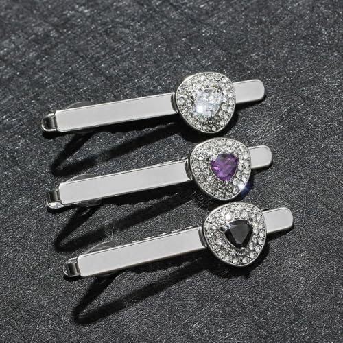 Rhinestone Triangle Tie Clip Bar for Men Silver Plated Fashion Crystal Geometric Birthstone Business Necktie Suit Shirt Tuxedo Formal Wear Brooch Dress Accessories Dainty Party Jewelry - color: Purple CZ