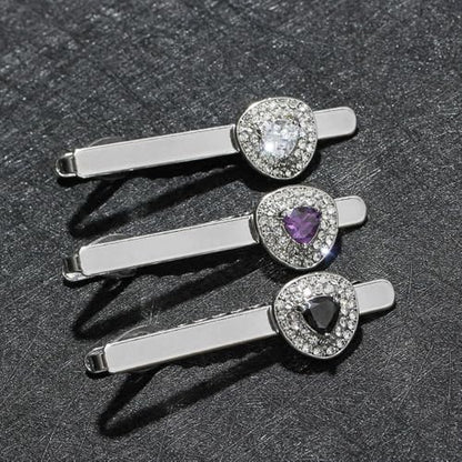 Rhinestone Triangle Tie Clip Bar for Men Silver Plated Fashion Crystal Geometric Birthstone Business Necktie Suit Shirt Tuxedo Formal Wear Brooch Dress Accessories Dainty Party Jewelry - color: Purple CZ