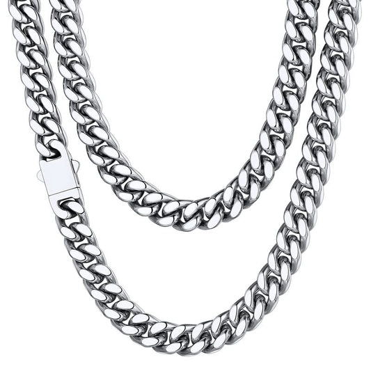 ChainsHouse Cuban Link Chain for Men, Stainless Steel Waterproof Necklace | 5/7/9/12/14mm Miami Cuban Chain 18-30 Inch, Gold/Black Men’s Necklace No Tarnish & Durable, Jewelry for Daily Wear and Gift - color: a. 9mm width-steel, size: 22 inches