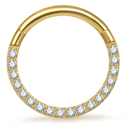 Titanium 16G Septum Ring Piercing Jewelry Nose Rings Hinged Clicker Hoop | G23 Titanium Silver Gold Hinged Segment Daith Piercing Jewelry Non-irritating , Clicker Septum Nose Piercing Jewelry Hoops - color: 07 Front face CZ-Gold, size: 16G-8mm