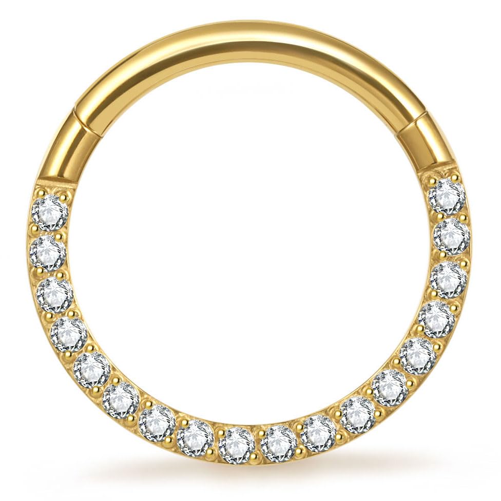 Titanium 16G Septum Ring Piercing Jewelry Nose Rings Hinged Clicker Hoop | G23 Titanium Silver Gold Hinged Segment Daith Piercing Jewelry Non-irritating , Clicker Septum Nose Piercing Jewelry Hoops - color: 07 Front face CZ-Gold, size: 16G-10mm