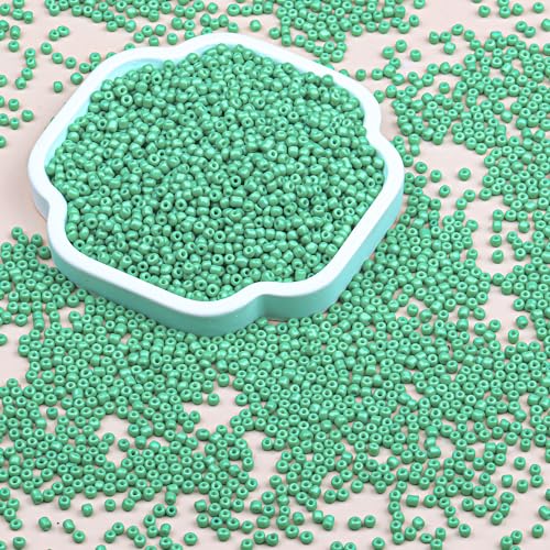2mm Glass Seed Beads Bulk, Light Green 12/0 Tiny Round Seed Bead, Small Mini Pony Craft Beads for Bracelet Necklace Wrist Jewelry Making Beading Weaving DIY Crafts Supplies - color: Light Green