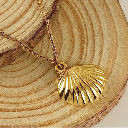 18K Gold Plated Stainless Steel Bee Honeycomb Pendant Necklace, Adjustable Y Lariat Conch/Guitar/Horseshoe Necklace for Women - color: Gold, style: SeaShell