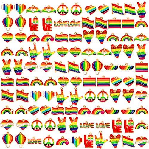 SANNIX 110Pcs Rainbow Charms Gold Enamel Charm Jewelry Making Charms | Rainbow Pride Charms Bulk for Bracelet Necklace Earring Making - style: Rainbow