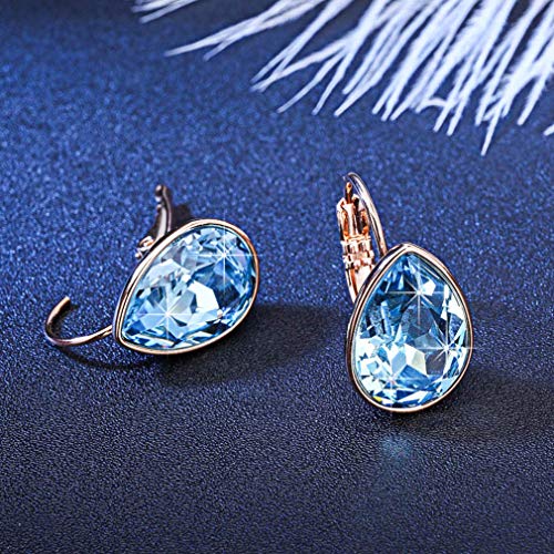 Austrian Crystal Teardrop Leverback Drop Earrings for Women | 14K Gold-Plated Finish, Sparkling Pear Stone, Smooth Bezel Frame, Secure Leverback Closure, Dainty Day-To-Evening Style - color: Aquamarine