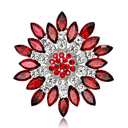 Rhinestone Sunflower Brooch for Women Sparkling Cubic Zirconia Flower Brooch Pin Elegant Large Crystal Floral Lapel Pin Dainty Clothing Hat Bag Accessories Christmas Wedding Bridal Birthday Jewelry - color: Red