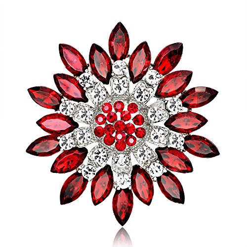 Rhinestone Sunflower Brooch for Women Sparkling Cubic Zirconia Flower Brooch Pin Elegant Large Crystal Floral Lapel Pin Dainty Clothing Hat Bag Accessories Christmas Wedding Bridal Birthday Jewelry - color: Red