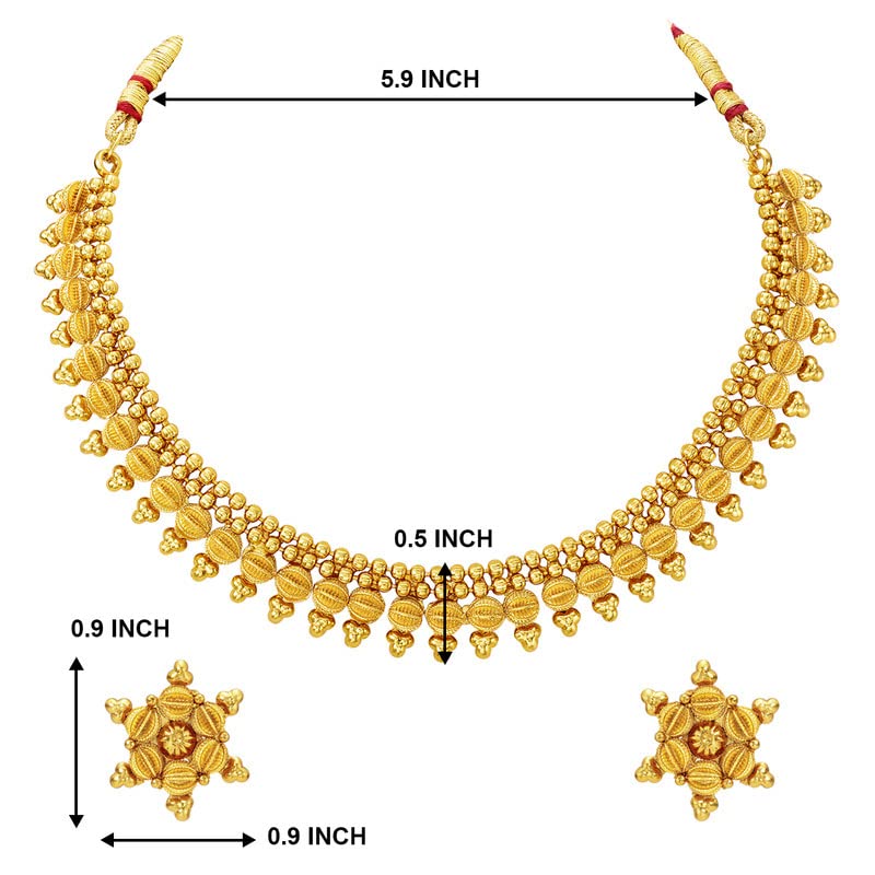 Aheli Bollywood Traditional Gold Tone Short Necklace Earrings Jewelry Set Gift for Women Wedding Party Ethnic Fashion Wear - color: Gold 4