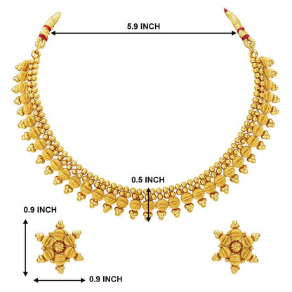 Aheli Bollywood Traditional Gold Tone Short Necklace Earrings Jewelry Set Gift for Women Wedding Party Ethnic Fashion Wear - color: Gold 4