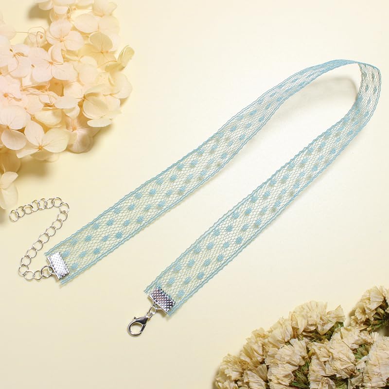 Nova&Aria Chokers Set For Women Heart Choker Necklaces Flower Pendant Velvet Cute Pink Turquoise Blue White Black Choker Necklace Christmas Colorful Lace Chokers - color: White&Green