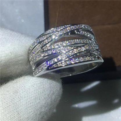 PAVOOI 14K Gold Plated X Ring Simulated Diamond CZ Criss Cross Ring for Women Juude Jewelers Silver Rose Gold Braided Wrap Knot Style Promise Statement Cocktail Party Ring(Silver.C-US Code-6) - color: SILVER.C, size: (US Code-6)