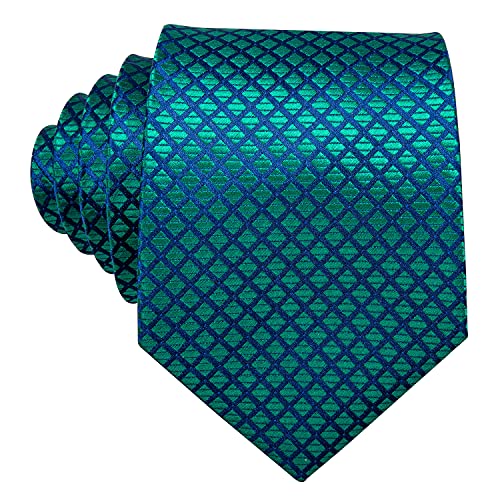 YOHOWA Men Plaid/Striped Ties Clip Set Silk Necktie Pocket Square Cufflinks | Woven Classic,Formal/Casual Mens Tie,Pocket Square Cufflinks Set,Luxury,Business,Wedding,Party,Prom,Graduation - color: A Teal