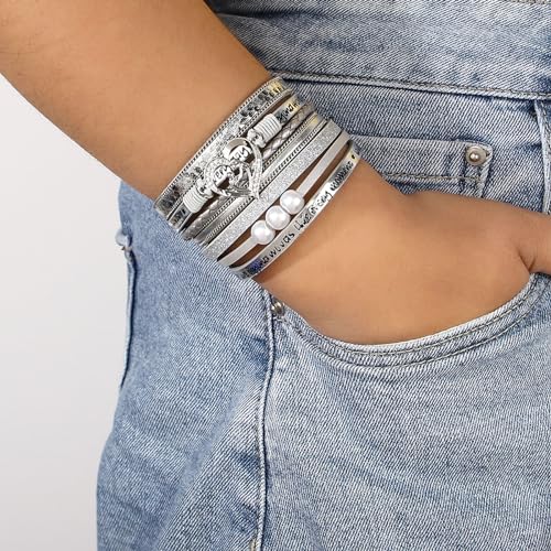 hotoo Leather Wrap Bracelet for Women Beaded Cuff Bracelet with Heart-shape Decor Bohemian Crystal Bracelet Jewelry with Clasp Bangle Bracelet for Women Girls Birthday Holiday Gift