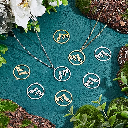 UNICRAFTALE Mountain Charms Flat Round with Mountain Dangle Pendants Stainless Steel Pendants Hypoallergenic Hollow Charms for Outdoor Lovers Hikers Skiers Climbers - style: Mountain