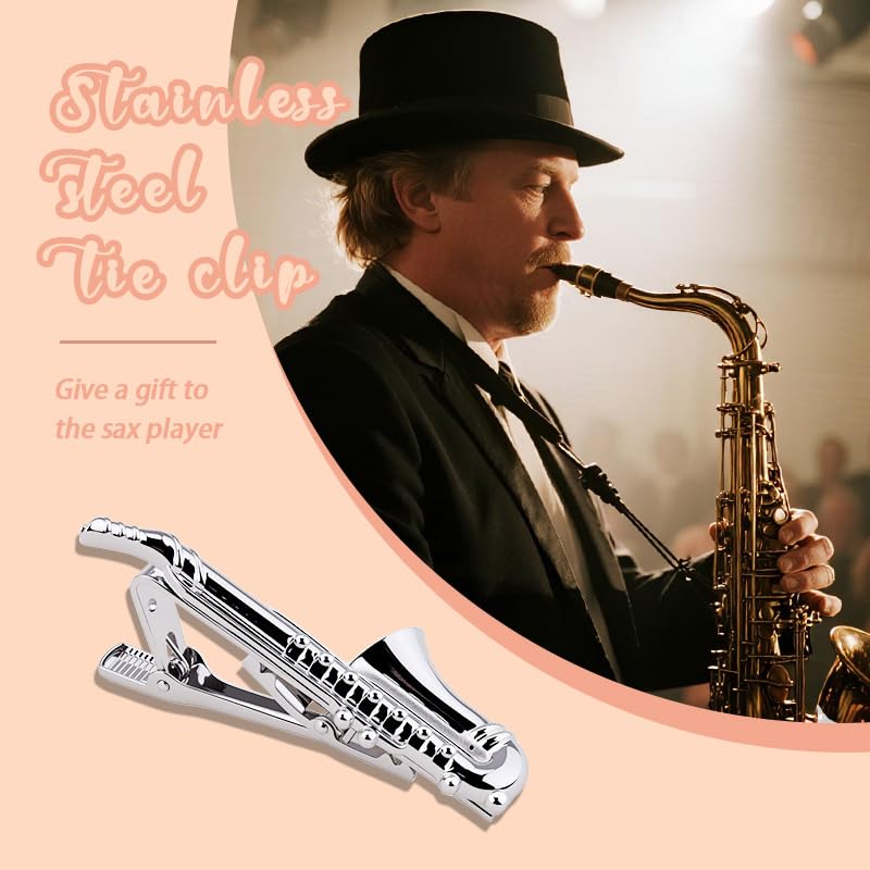 Mens Tie Clips for Husband Dad Boyfriend Birthday Christmas Gifts for Men Novetly Tie Clip for Skinny Ties Bar Clip - style: saxophone