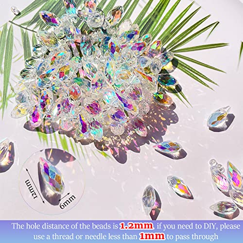 Hicarer 200 Pieces Teardrop Chandelier Crystal Pendants 6 x 12 mm AB Color Rainbow Crystal Beads for Chandelier Jewelry Making DIY Project Earring Necklaces Bracelets - color: AB Color