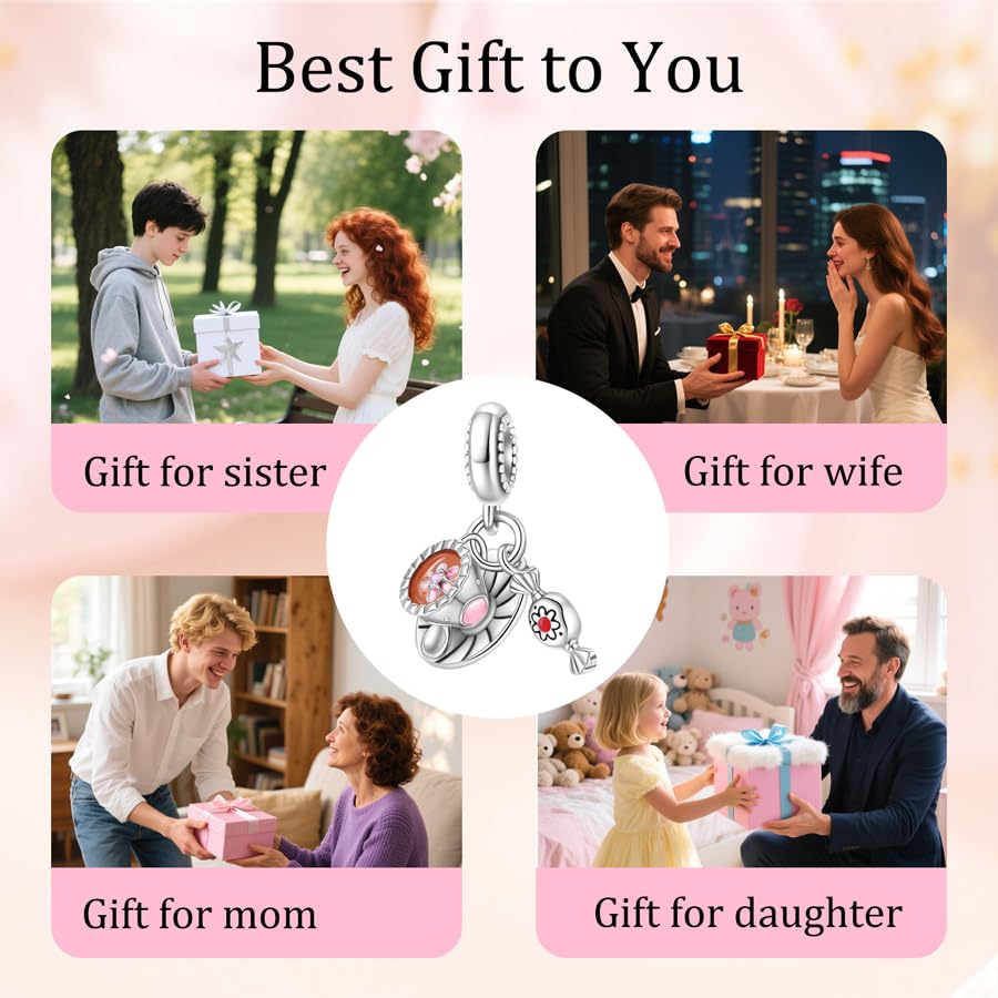 925 Sterling Silver Bead Charm for Pandora Bracelets and Necklaces,Pink Bow Cherry Butterfly Blue Ocean Pendant Bead Charms Jewelry Present Valentines Gifts for Wife/Girlfriend Women - style: Candy Coffee Charms