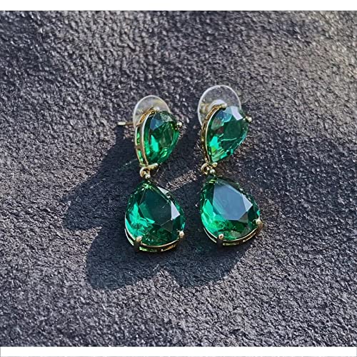 Teardrop Crystal Drop Earrings for Women, 14K Gold Plated Large Double Teardrop Dangle Earrings,Rhinestone Earrings for Wedding Prom Bridesmaid Party,Emerald/Red/Blue/Black/Pink/White Statement Earrings - color: Jade Green