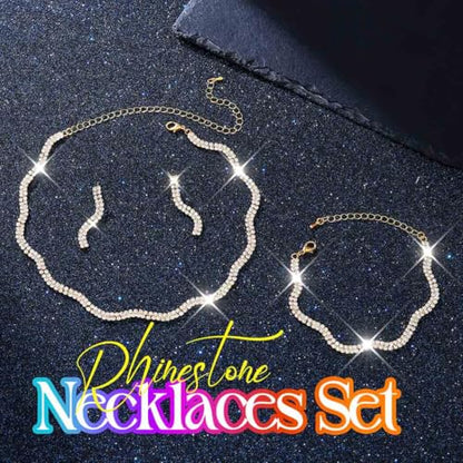 Aukmla Rhinestones Bridal Wedding Jewelry Set Choker Necklaces Earrings Bracelet Sets Prom Jewelry for Women and Brides - color: Gold