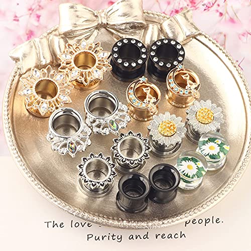 Suotarn 8 Pairs Ear Gauges For Women Black Internally Flare Earrings Plugs Gauges For Ear Stainless Steel Plug Tunnel Piercing Stretcher Kit 00g 0g-5/8'' inch - color: 8mm=0g