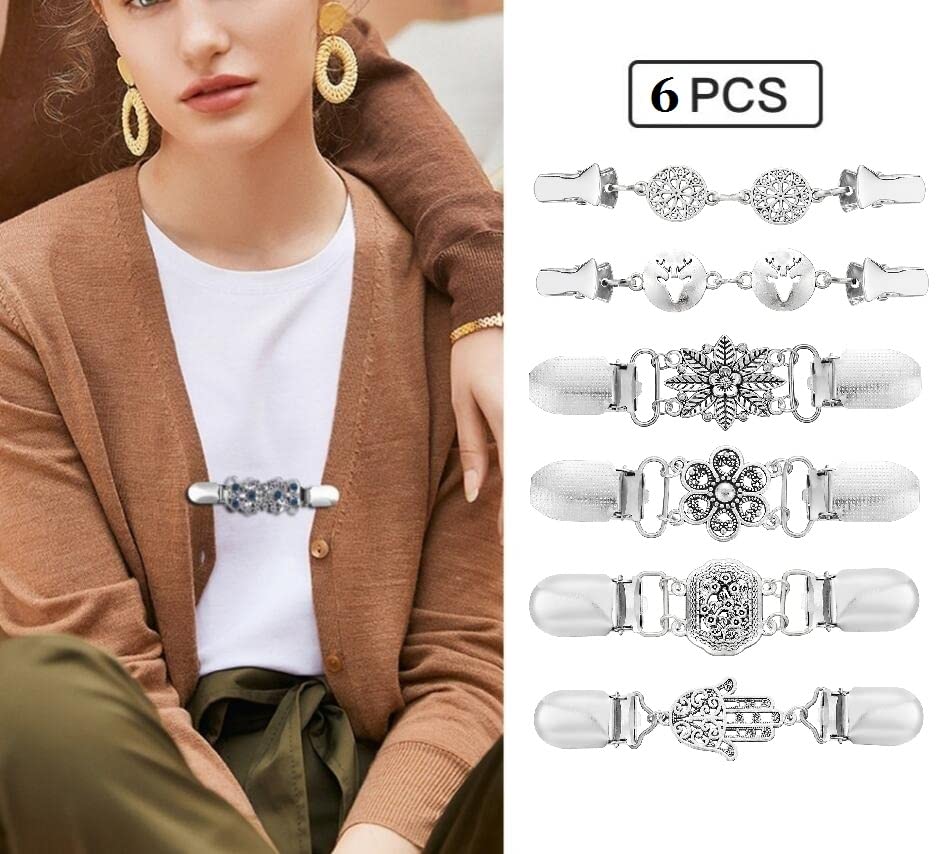 Vintage Sweater Clips Shawl Dresses Shirt Clips Retro Cardigan Collar Chain Clips Brooch Pins for Women - style: Style 5