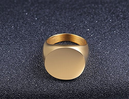 HIJONES Mens Stainless Steel Signet Ring Matte Brushed Square | Simple Statement ,Wedding Band,Polished Round - color: 22mm-Gold