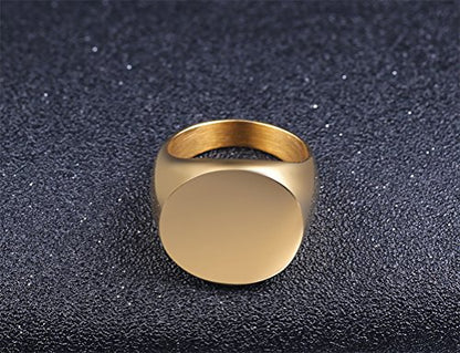 HIJONES Mens Stainless Steel Signet Ring Matte Brushed Square | Simple Statement ,Wedding Band,Polished Round - color: 22mm-Gold