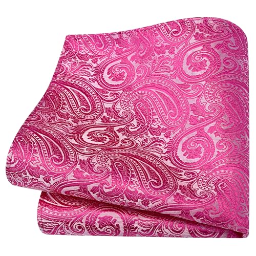 GUSLESON 3.15"（8cm） Mens Tie and Lapel Pin Paisley Necktie Hankerchief Cufflinks Set for Men - color: Hot Pink