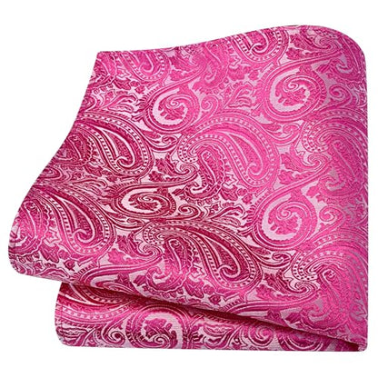 GUSLESON 3.15"（8cm） Mens Tie and Lapel Pin Paisley Necktie Hankerchief Cufflinks Set for Men - color: Hot Pink