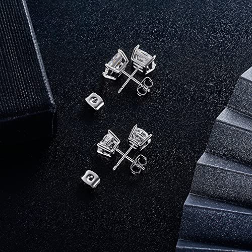 18K Gold Plated Round Princess Cut Clear Cubic Zirconia Stud Earring of 6 Pairs - color: A-white gold plated