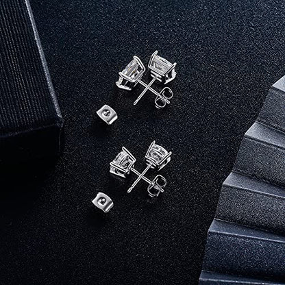 18K Gold Plated Round Princess Cut Clear Cubic Zirconia Stud Earring of 6 Pairs - color: A-white gold plated