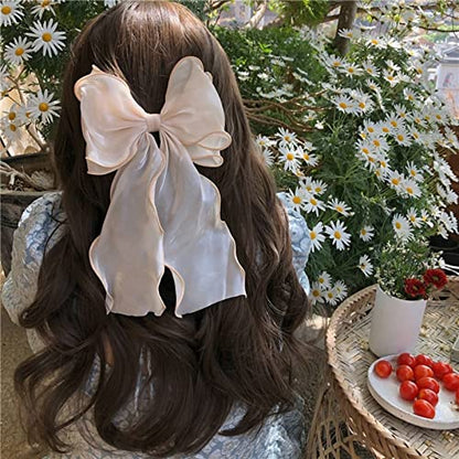papasgix Hair Bow Clips: Big Solid Color Silk Ribbons for Women & Girls (4: Champagne, Blue, Purple, Pink) - color: Champagne+Blue+Purple+Pink