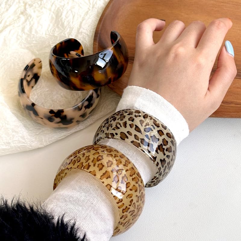 Colorful Chunky Bracelet for Women Leopard Print Wrap Acrylic Resin Bangle Bracelet Wide Open Geometric Cuff Bracelet Wide Cuff Bangle Jewelry - color: Grey2