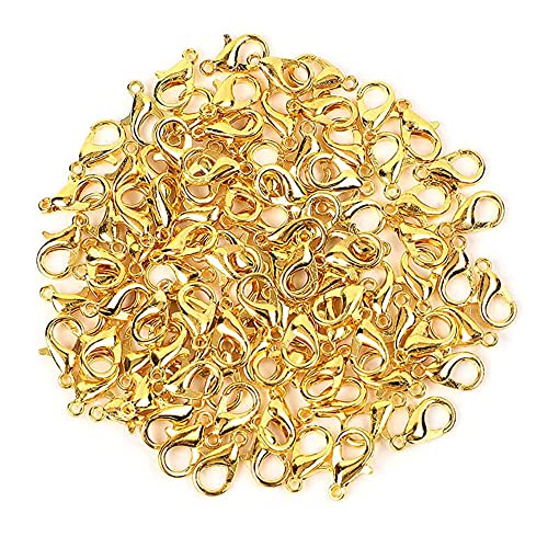 Drema 100Pcs Jewelry Clasps with Open Jump Rings,Small Metal Alloy Lobster Claw Clasps Clip for Handmade Necklace, Bracelet Jewelry Making Accessories Fastener Hook,12mm x 6mm (Gold) D22L