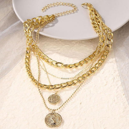 Gold Layered Necklaces for Women Trendy Retro Coin Pendant Choker Necklace