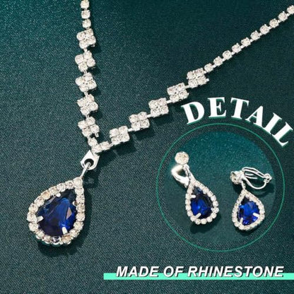 JAKAWIN Clip On Earrings and Necklace Set Silver Rhinestone Jewelry Sets - color: E Dark Blue