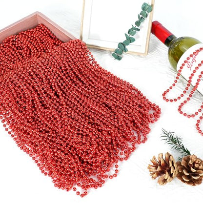 SHAOQINLIN 30 PCS Red Mardi Gras Beads, Red Christmas Beads, 33" Valentines Necklace Metallic Beaded Costume Necklaces Party Necklaces for Parade Throws Wedding Birthday Party Favorss - color: Red