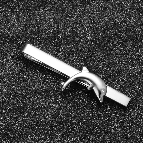Silver Tie Clip for Mens Stainless Steel Novelty Feather Bat Bee Tie Bar Suitable For Necktie Bar Clip - style: Dolphins Tie Clip