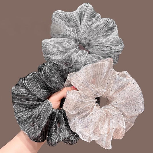 3Pcs Glamorous Shimmering Seersucker Scrunchies for Women French Style Elegant Elastic Hair Ties Luxury Hair Accessories for Ponytail and Bun - color: Multicolored 24