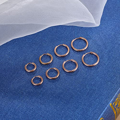 316L Surgical Stainless Steel Small Hoop Earrings 8mm 10mm 12mm 14mm Hypoallergenic Huggie Hoop Earrings Helix Lobes Hinged Sleeper Earrings Cartilage Piercings - color: J: Rose Gold (Diameter 8mm/10mm/12mm/14mm),4 Pairs
